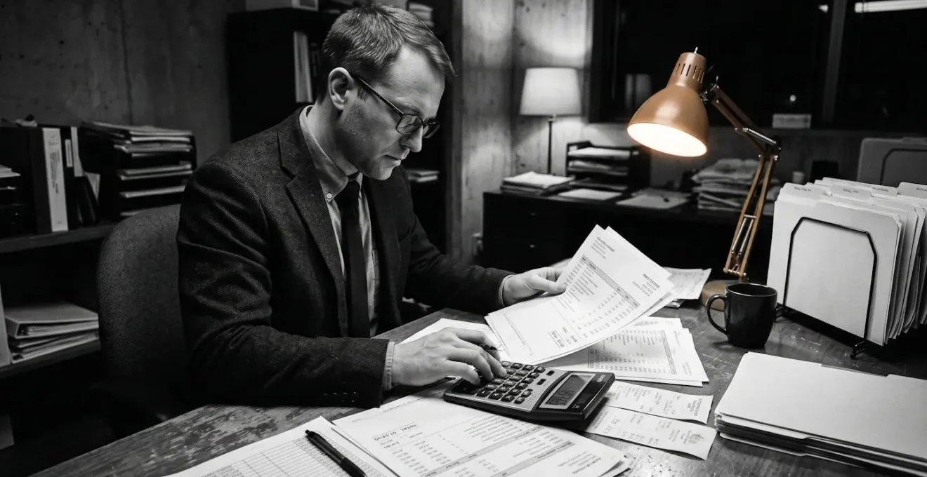 Analyse des coûts d'impression avec documents financiers et calculatrice sur bureau professionnel